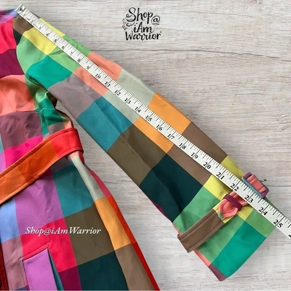 Rainbow checkered NWT double breasted belted trench coat *shop@iamwarrior - Picture 14 of 16